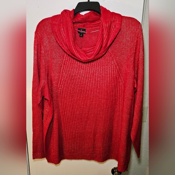 JCP Cherry Red w Gold Specks Cowl Neck Sweater 2X - Picture 1 of 10